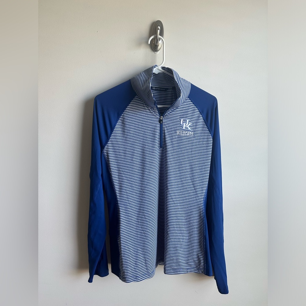 Cutter & Buck Blue and White Striped Quarter-Zip Pullover